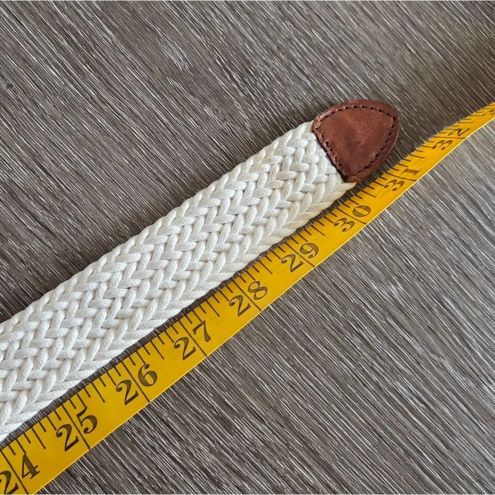 Limited Woven White Belt with Brown Leather Accents Small/Medium